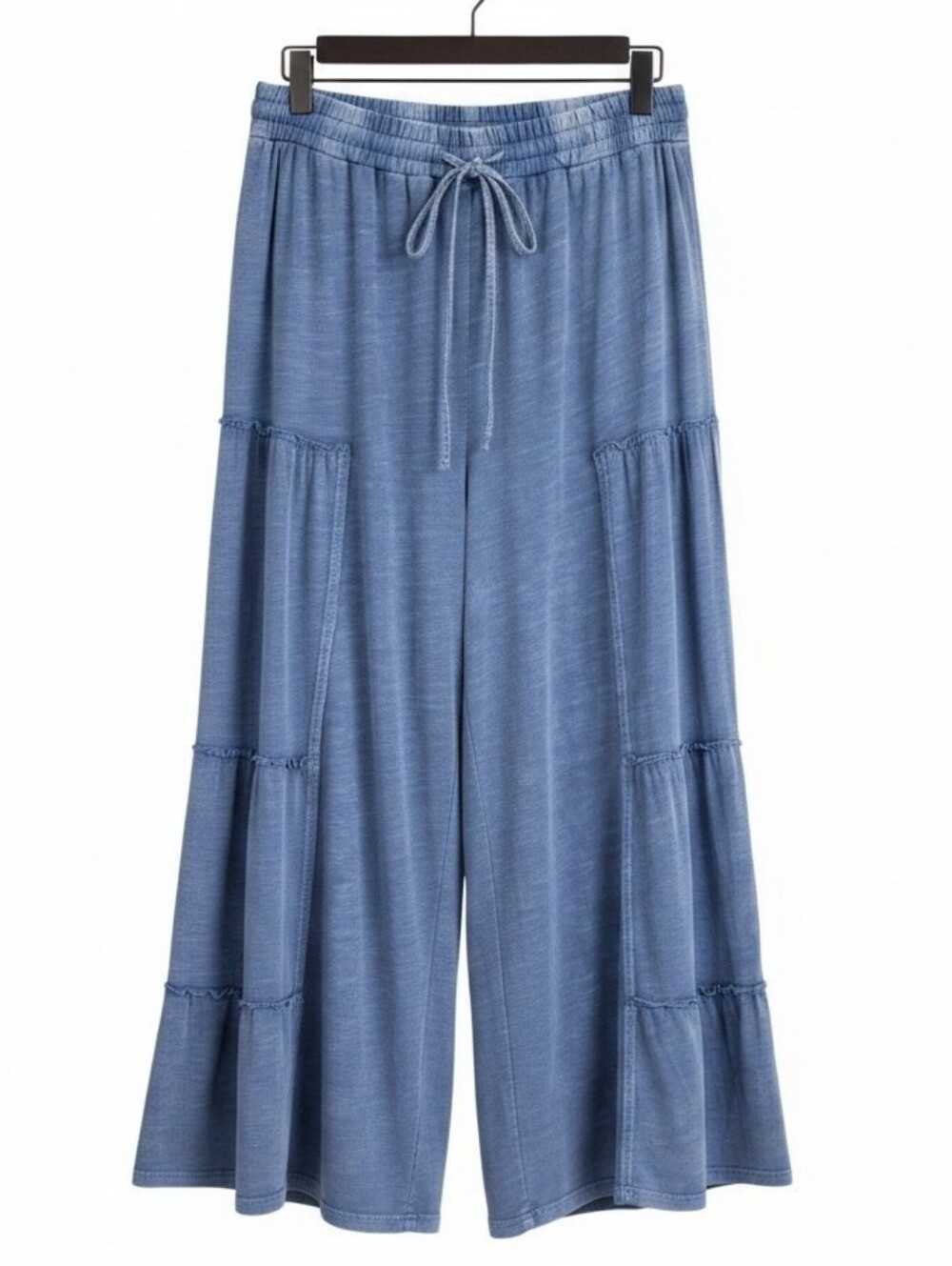 Easel Mineral Washed Tiered Pants Washed Denim Blue New - Picture 6 of 7